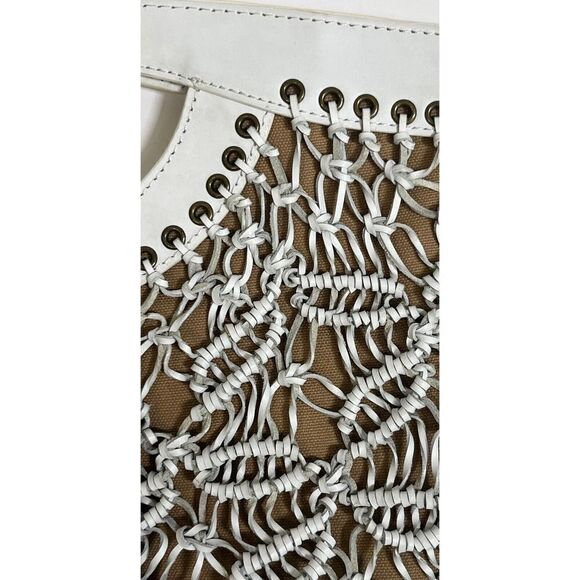 Rafē New York White Leather Nude Crochet Twist Buckle Handbag - Picture 15 of 16